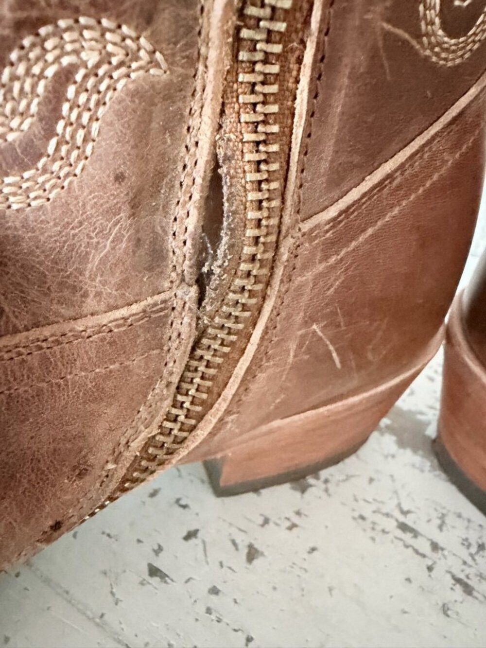 Lane SANDAGA Knee High Brown Cowboy Boots Womens 9 Western Tall Zipper Snip Toe - Picture 9 of 13